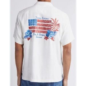 Tommy Bahama Silk Camp Shirt Mens 2XLB American Flag Sips & Stripes Graphic USA